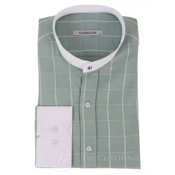 Mens Vintage Check Pattern Shirt with Removable Collar