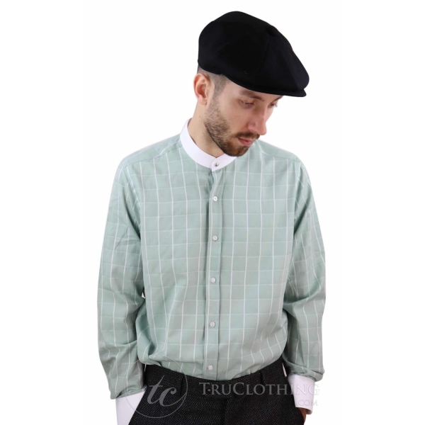 Mens Vintage Check Pattern Shirt with Removable Collar