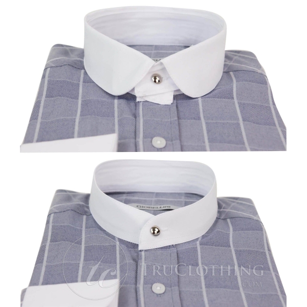 Mens Vintage Check Pattern Shirt with Removable Collar