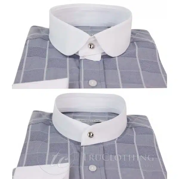 Mens Vintage Check Pattern Shirt with Removable Collar