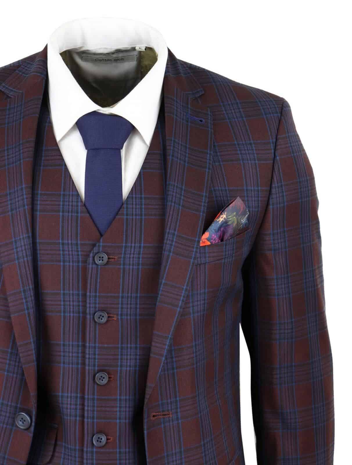 Mens Vintage Check Plum Suit | Happy Gentleman