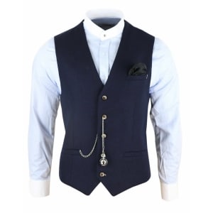 Mens Vintage Navy-Blue Waistcoat with Pocket Watch