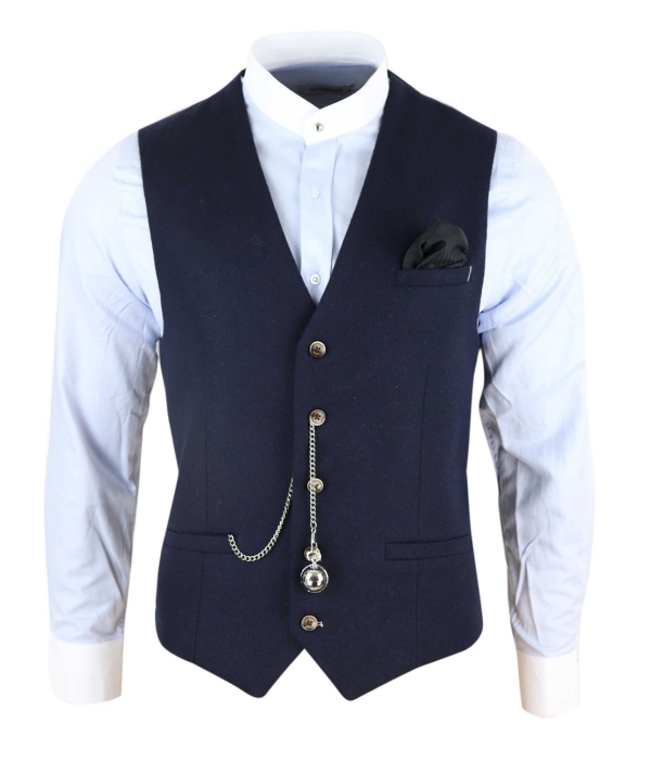 Mens Vintage Navy-Blue Waistcoat with Pocket Watch