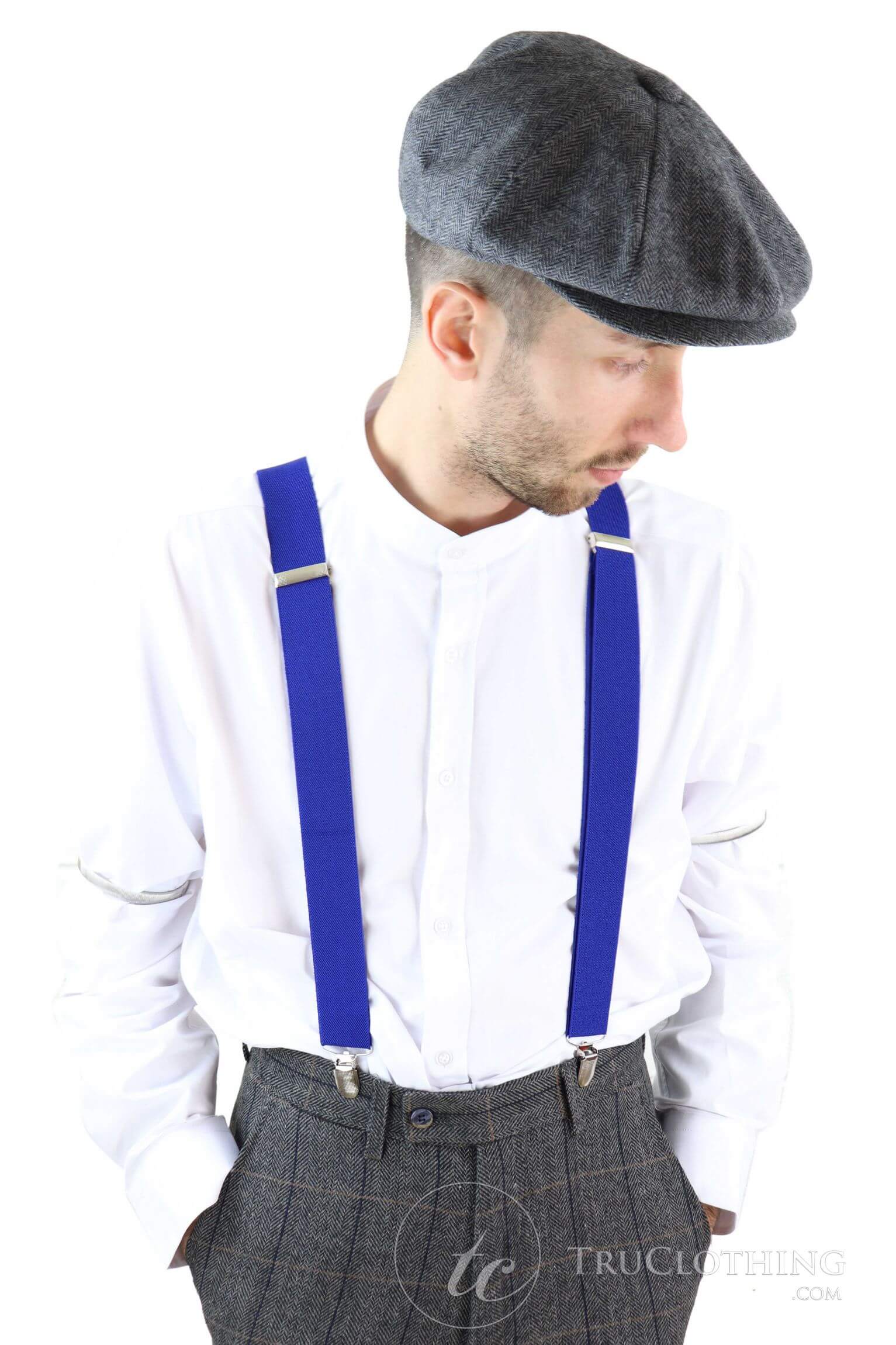 Mens Vintage Check Stripe Trouser Braces Suspenders 1920s Gatsby Peaky  Blinders