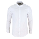 Mens White Nehru Collar Shirt + Removable Collar - L, Slim Fit