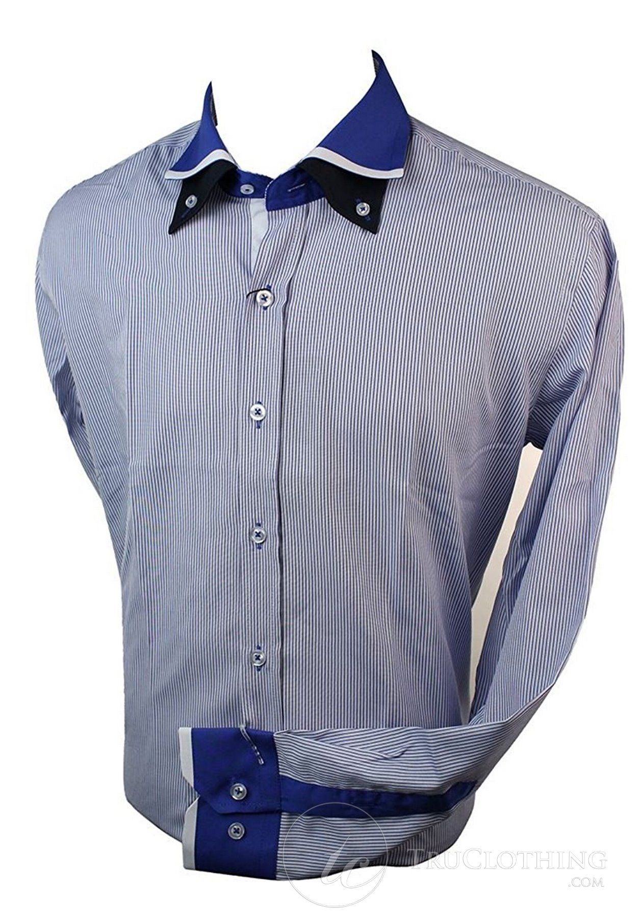 Brand New Mens Formal Smart White Stripe with Check Double Collar Slim Fit Shirt 