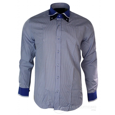 Mens White Stripe Italian Double Collar Button Shirt Slim Fit Smart Casual