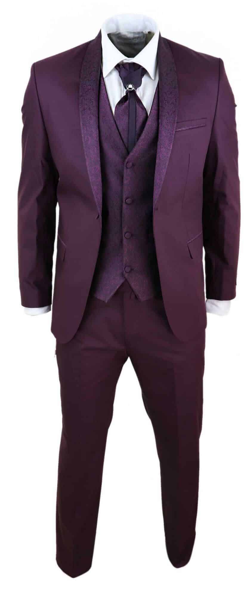 Mens Wine 4 Piece Shawl Lapel Suit: Buy Online - Happy Gentleman