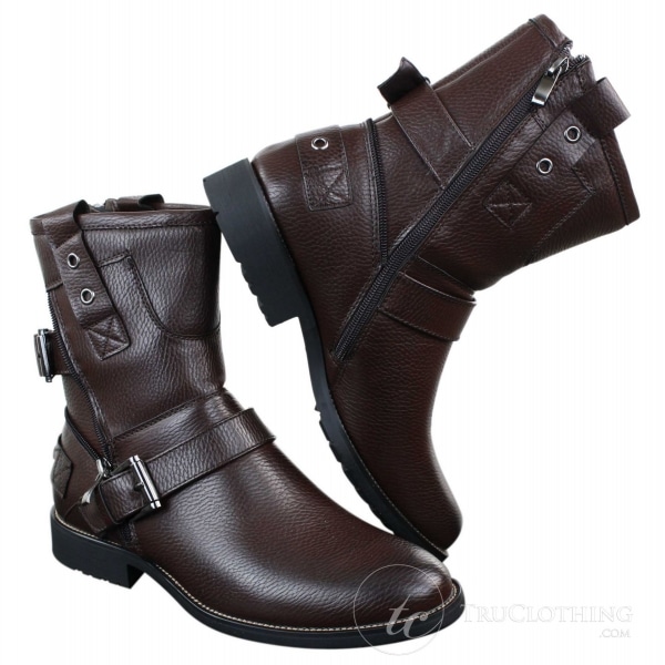 Mens Zip Punk Rock Goth Emo Ankle Boots Brown Black Leather Buckle