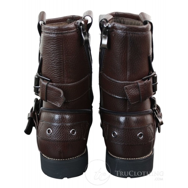 Mens Zip Punk Rock Goth Emo Ankle Boots Brown Black Leather Buckle