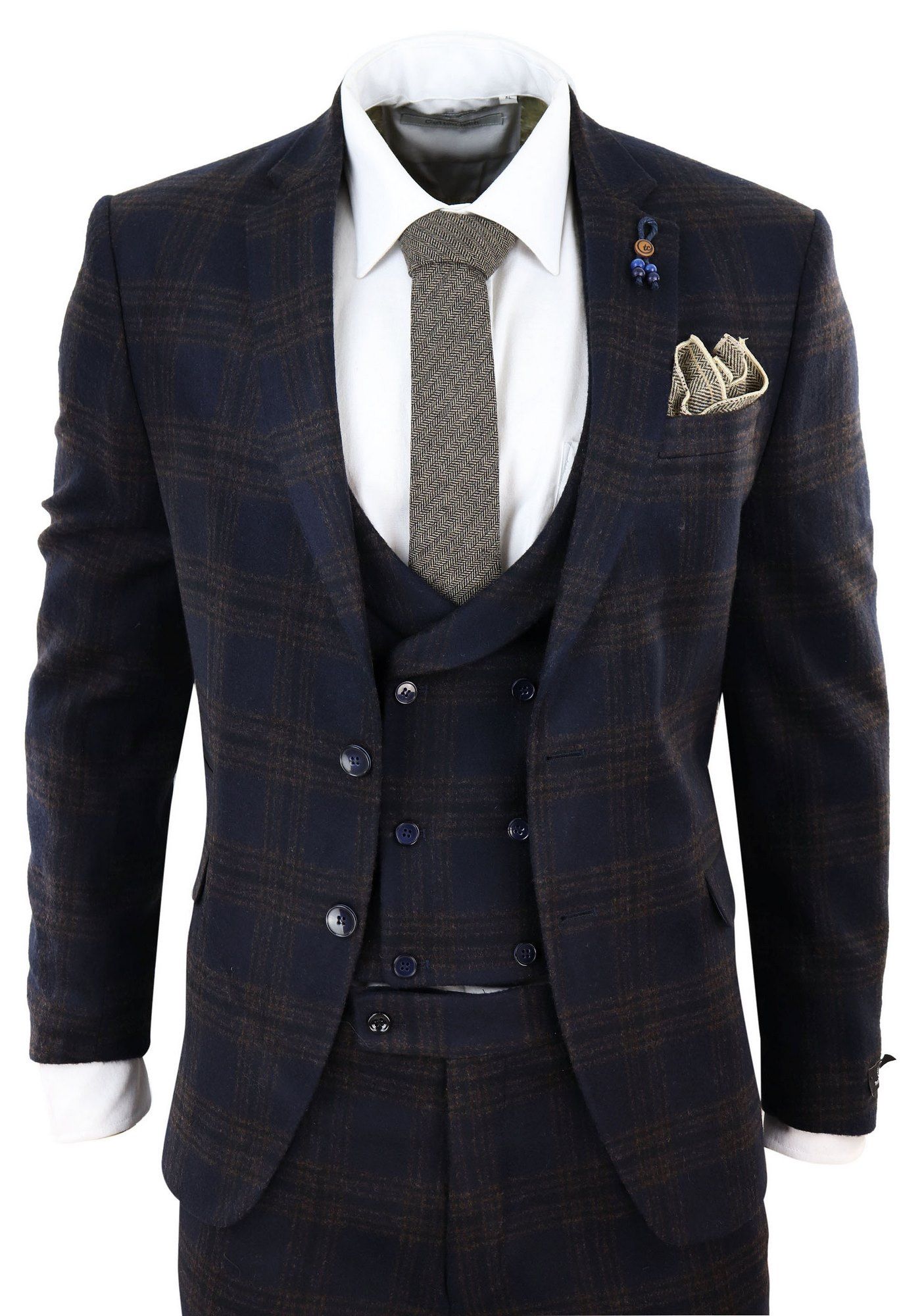 Navy-Blue Check 3 Piece Tweed Suit | Happy Gentleman