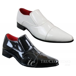 Herren Smart Formal Slip On Weiß Patent Glänzend Schuhe Leder Gefüttert Italienisch