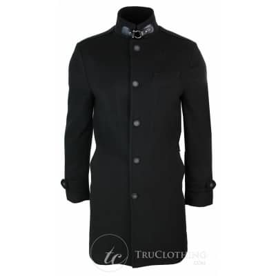 Men's 3/4 Crombie Wool Overcoat-Black | Happy Gentleman