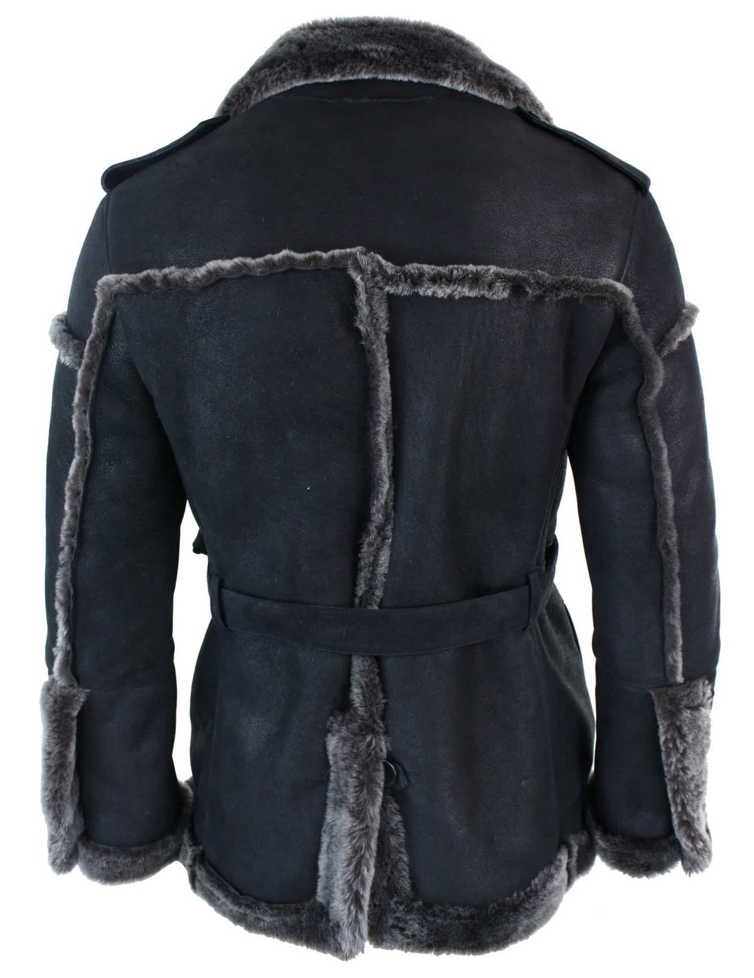 Infinity Ozzy Mens Double Breasted Real Sherling Navy Captain Sheepskin ...