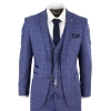 Mens Tweed Blue 3 Piece Check Suit Pocket Watch Tailored Fit Peaky Blinders