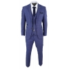 Mens Tweed Blue 3 Piece Check Suit Pocket Watch Tailored Fit Peaky Blinders