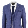 Mens Tweed Blue 3 Piece Check Suit Pocket Watch Tailored Fit Peaky Blinders