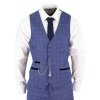 Mens Tweed Blue 3 Piece Check Suit Pocket Watch Tailored Fit Peaky Blinders