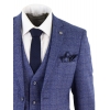 Mens Tweed Blue 3 Piece Check Suit Pocket Watch Tailored Fit Peaky Blinders