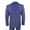 Mens Tweed Blue 3 Piece Check Suit Pocket Watch Tailored Fit Peaky Blinders