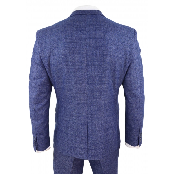 Herren Tweed Blau 3 Stück Check Anzug Taschenuhr Tailored Fit Peaky Blinders