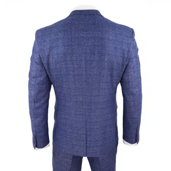 Mens Tweed Blue 3 Piece Check Suit Pocket Watch Tailored Fit Peaky Blinders