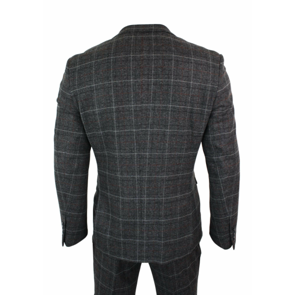 Paul Andrew Harvey - Mens Charcoal Grey Black 3 Piece Tweed Suit Wine Vintage Retro Peaky Blinders