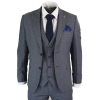 Paul Andrew Henry - Mens 3 Piece Tailored Fit Prince Of Wales Check Grey Blue Tweed Suit Vintage Retro