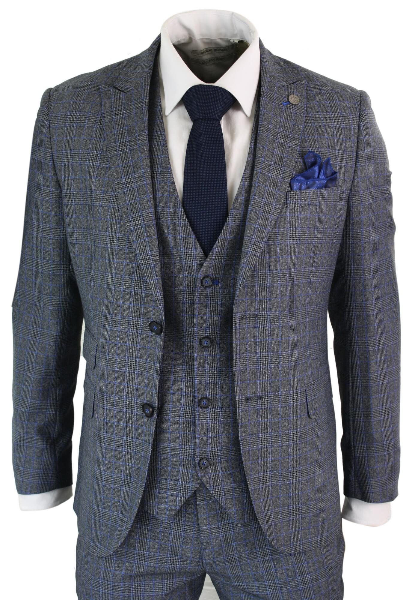 New Men’s Blue Paul Andrew 3 Piece Suit Tweed Chest 52” Tailored Peaky Blinders 