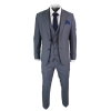 Paul Andrew Henry - Mens 3 Piece Tailored Fit Prince Of Wales Check Grey Blue Tweed Suit Vintage Retro