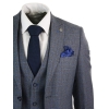 Paul Andrew Henry - Mens 3 Piece Tailored Fit Prince Of Wales Check Grey Blue Tweed Suit Vintage Retro