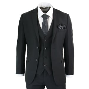 Paul Andrew Parker – Mens 3 Piece Black Tailored Fit Complete Suit Classic Door Man Mourning Funeral