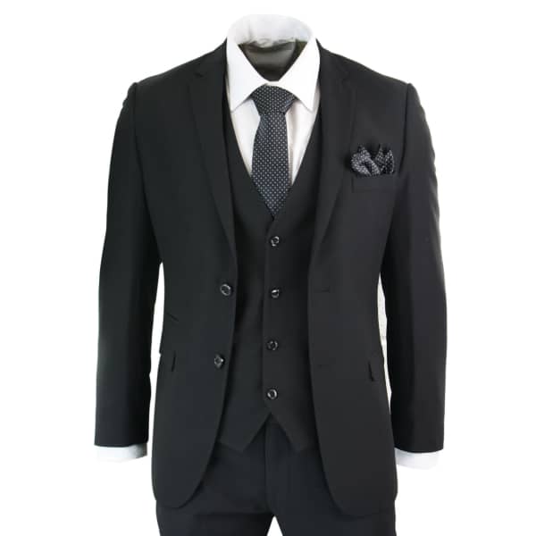 Paul Andrew Parker - Mens 3 Piece Black Tailored Fit Complete Suit Classic Door Man Mourning Funeral