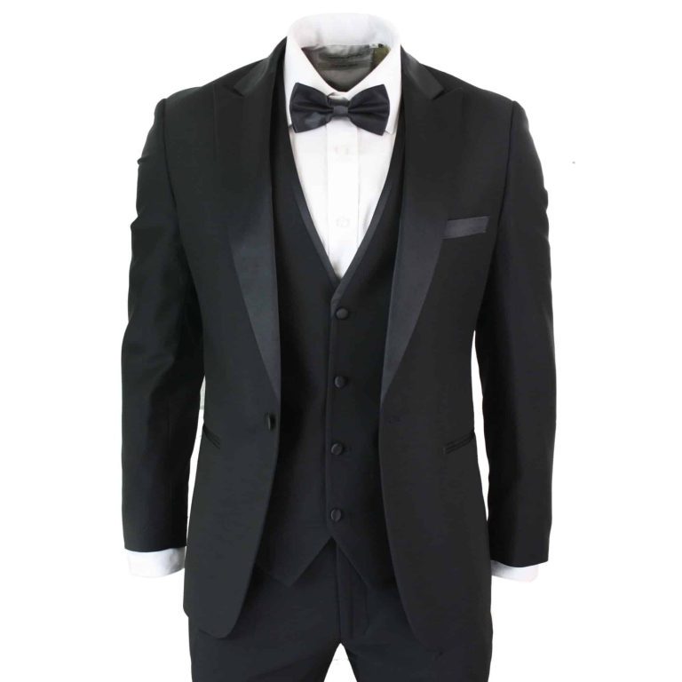 Paul Andrew Regent Black - Mens 3 Piece Black Classic Satin Tuxedo ...