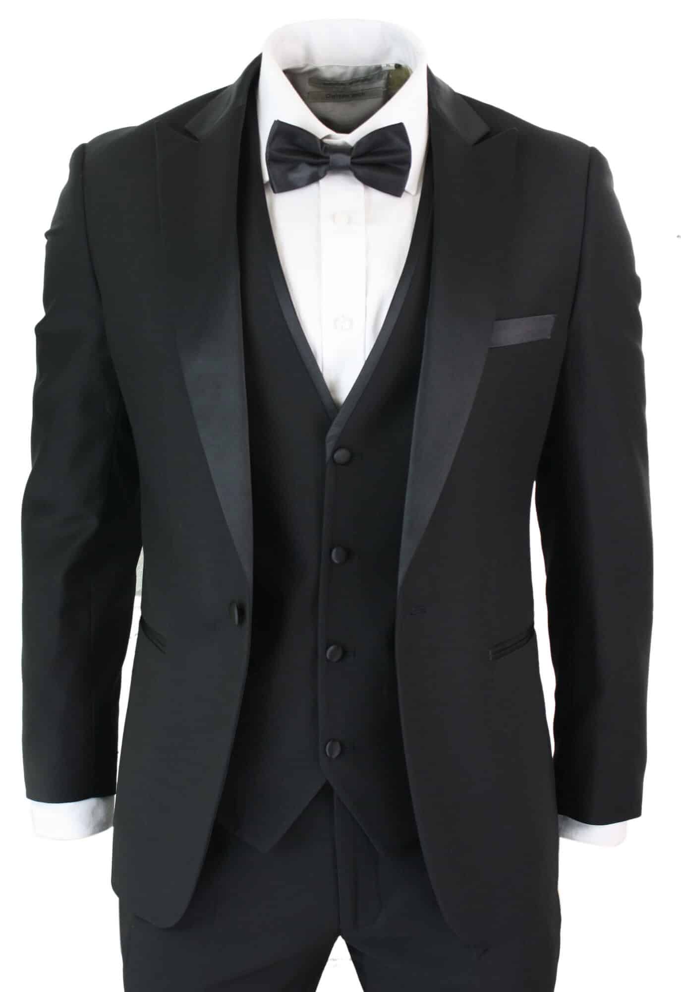 Paul Andrew Regent Black Mens 3 Piece Black Classic Satin Tuxedo 