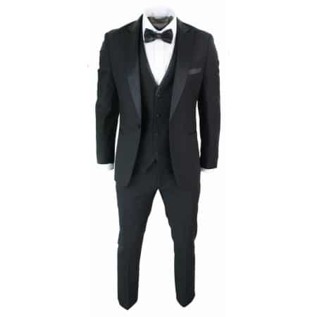 Paul Andrew Regent Black - Mens 3 Piece Black Classic Satin Tuxedo ...