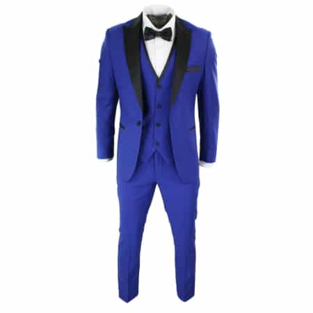 Paul Andrew Regent Blue - Mens 3 Piece Blue Black Satin Tuxedo Dinner ...