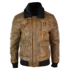 Mens Aviator Flying Pilot Bomber Jacket Vintage Tan Removable Black Fur Collar-Brown