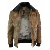 Mens Aviator Flying Pilot Bomber Jacket Vintage Tan Removable Black Fur Collar-Brown
