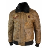 Mens Aviator Flying Pilot Bomber Jacket Vintage Tan Removable Black Fur Collar-Brown