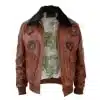 Mens Aviator Flying Pilot Bomber Jacket Vintage Tan Removable Black Fur Collar-Nevada Timber