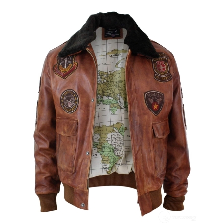 Mens Aviator Flying Pilot Bomber Jacket Vintage Tan Removable Black Fur ...