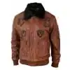 Mens Aviator Flying Pilot Bomber Jacket Vintage Tan Removable Black Fur Collar-Nevada Timber