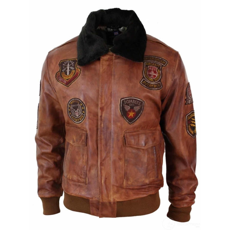 Mens Aviator Flying Pilot Bomber Jacket Vintage Tan Removable Black Fur ...