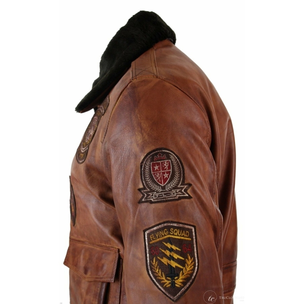 Mens Aviator Flying Pilot Bomber Jacket Vintage Tan Removable Black Fur Collar-Nevada Timber