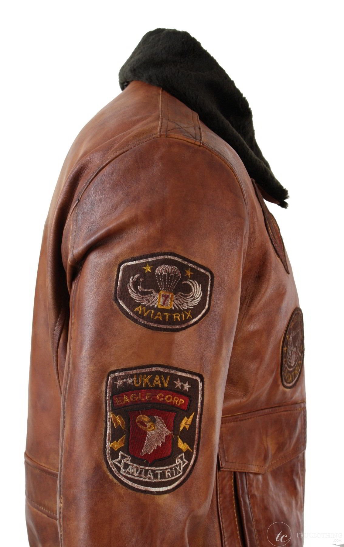 Mens Aviator Flying Pilot Bomber Jacket Vintage Tan Removable Black Fur ...