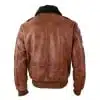Mens Aviator Flying Pilot Bomber Jacket Vintage Tan Removable Black Fur Collar-Nevada Timber