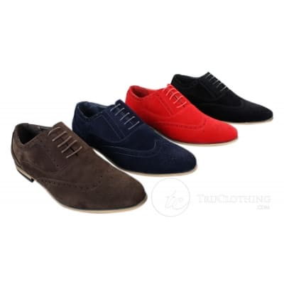 Patron 238 Mens Suede Leather Brogues Smart Casual Red Brown Navy Black Laced Shoes Retro