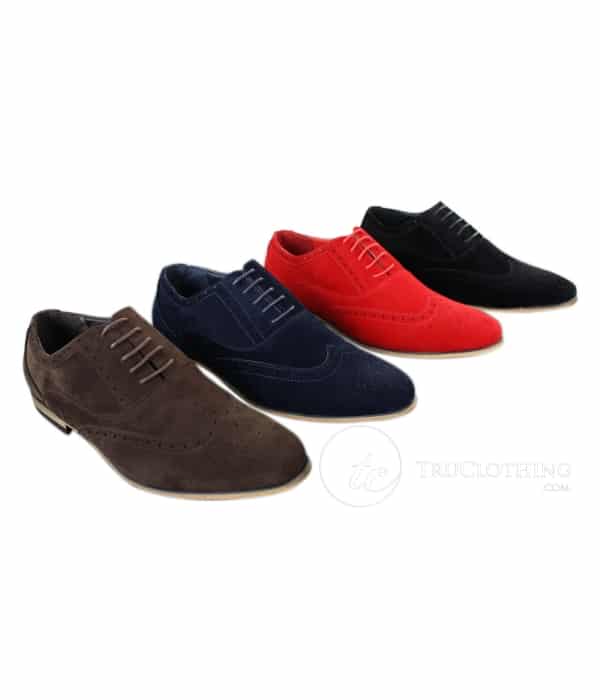 Patron 238 Mens Suede Leather Brogues Smart Casual Red Brown Navy Black Laced Shoes Retro