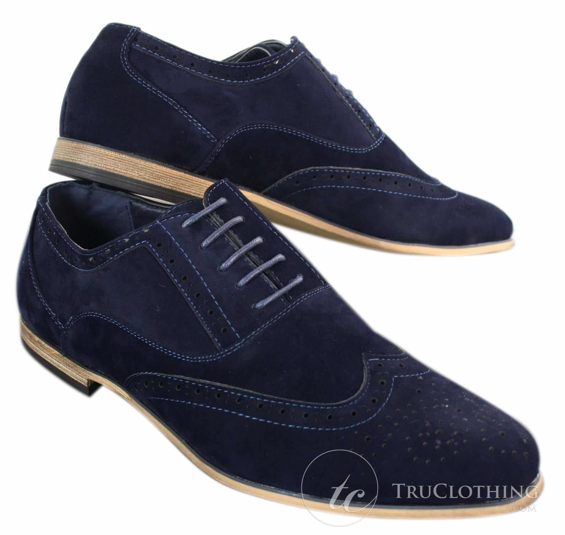 Mens Suede Leather Brogues Smart Casual Red Brown Navy Black Laced Shoes Retro 
